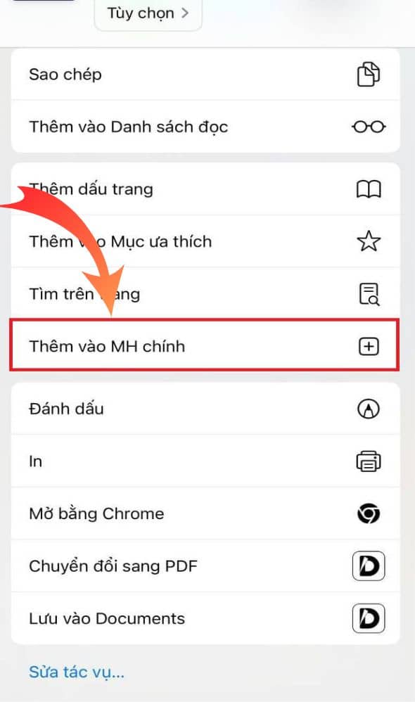 Bước 2 chọn thêm vào màn hình chính