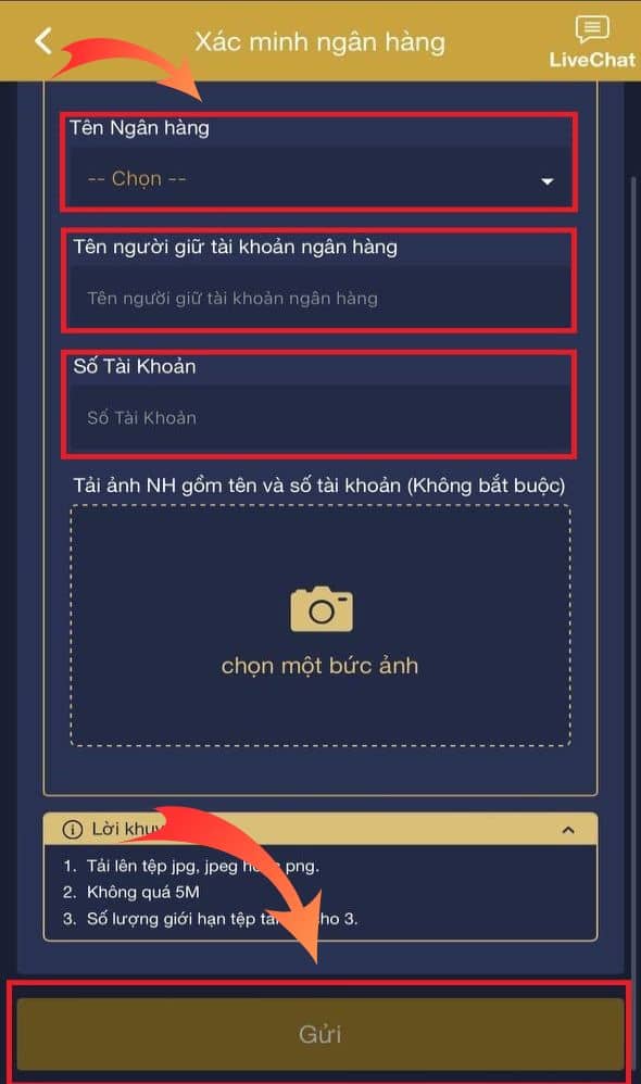 Điền thông tin ngân hàng sau đó xác minh