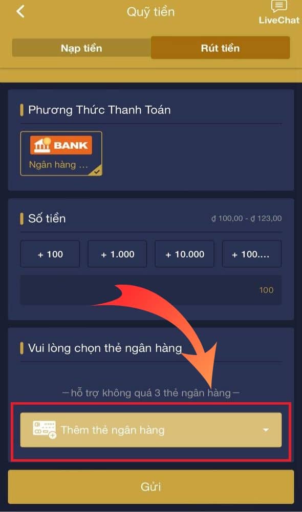 Thêm thẻ ngân hàng trước khi rút tiền