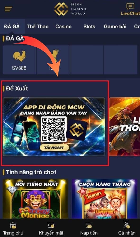 Tìm mục đề xuất và chọn tải app MCW